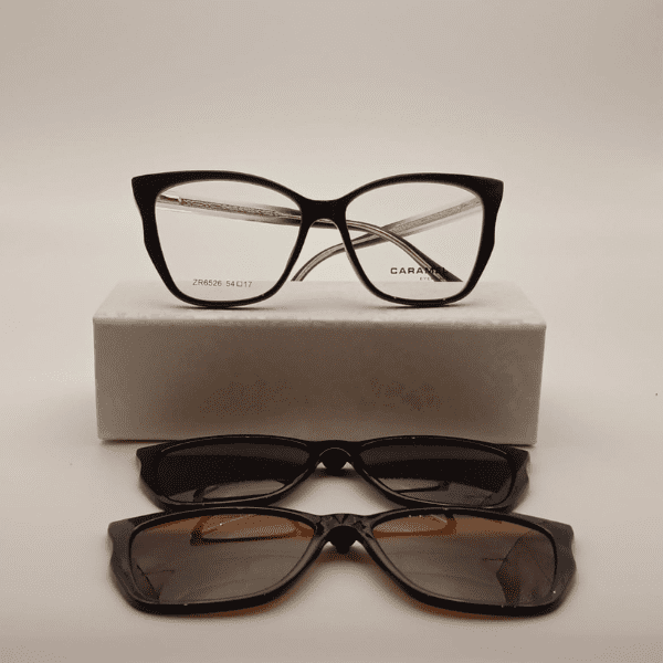 Anteojo armazón clip on negro de acetato óptica monte grande