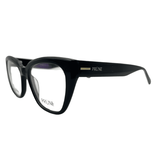 Anteojo de vista PRÜNE Paloma color negro con detalle lineal dorado en la patilla.