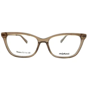 Armazón de receta Mistral modelo Nosara con frente de acetato color marrón claro traslúcido y formato cat eye sutil."